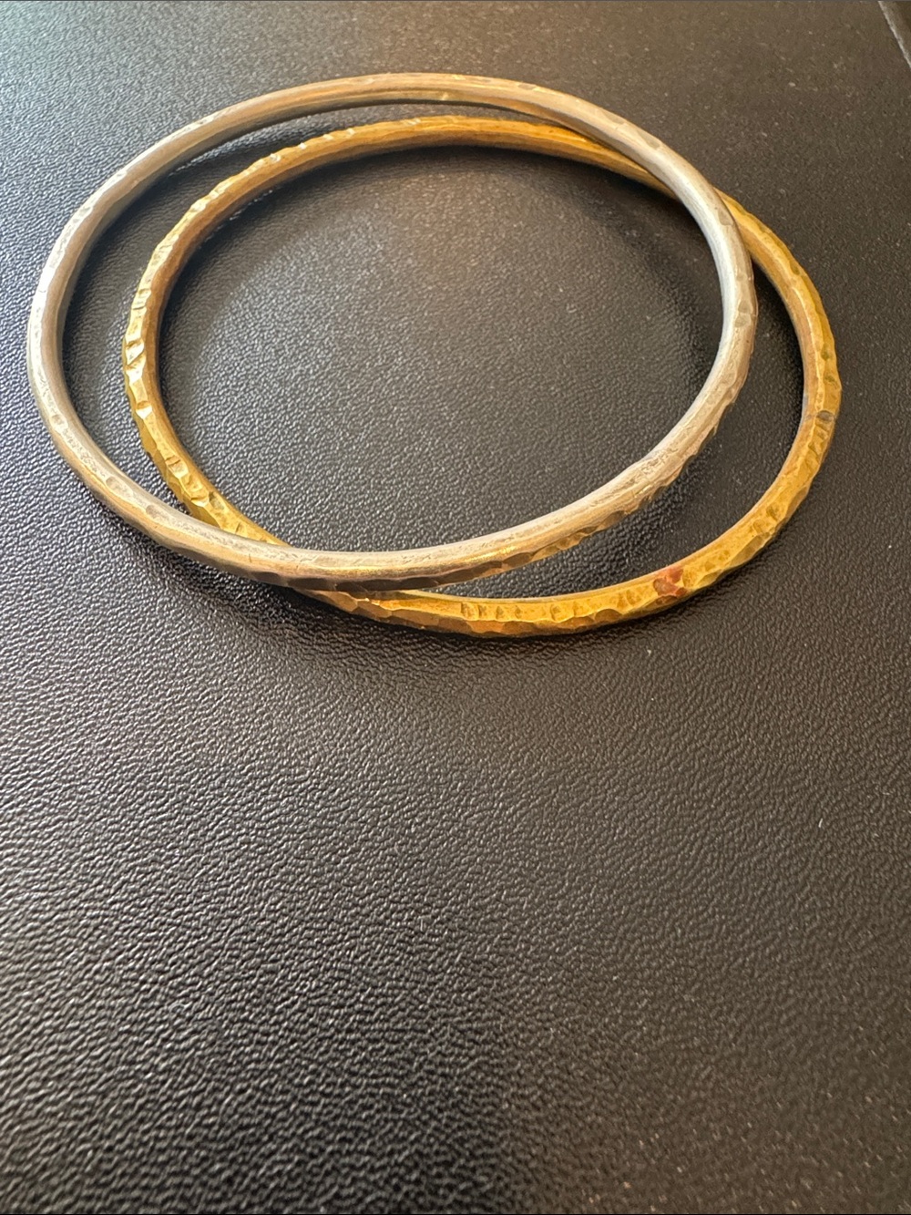 Gold and Silver Thin Hammered Bangle Set - Unbranded